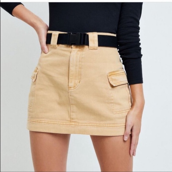 PacSun Dresses & Skirts - PACSUN Tan Denim Cargo High-Rise Mini Skirt